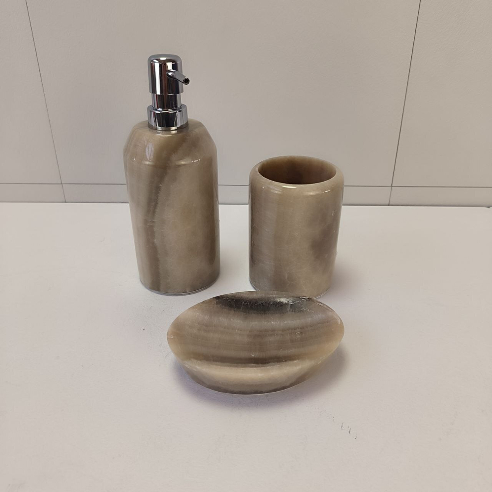 Набор из оникса 3 предм Grey NO-63240  дозатор, стаканчик, мыльница 151