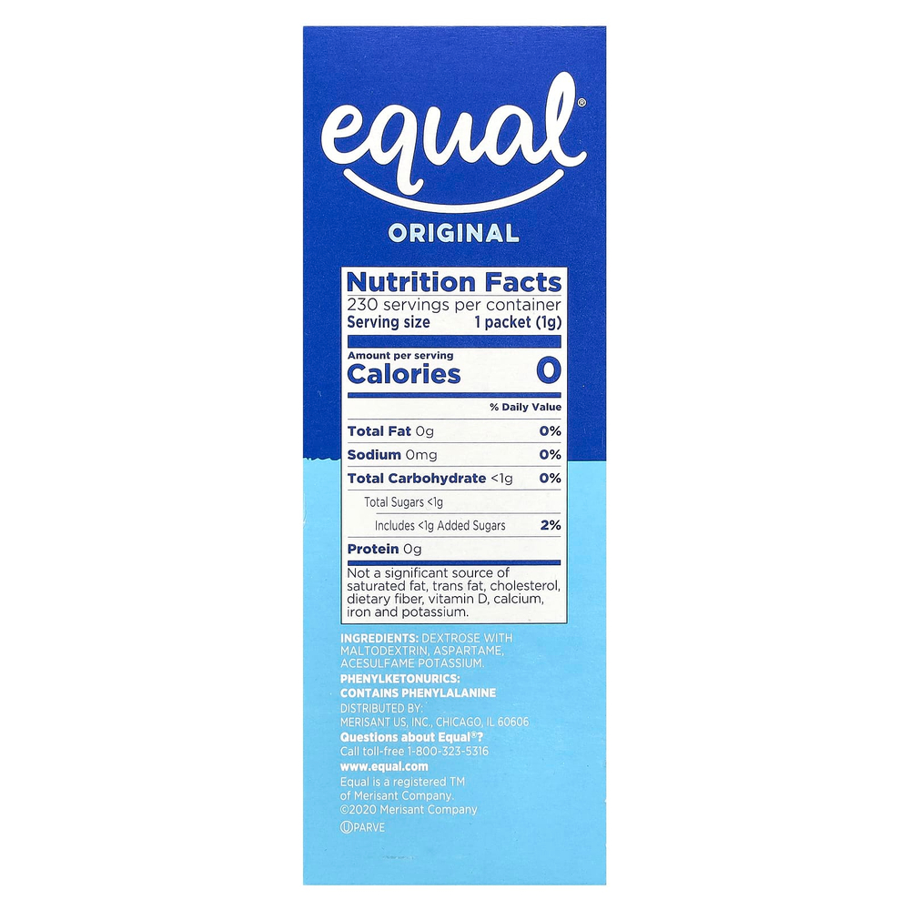 Equal, Нулевой калорийный подсластитель, оригинальный, 230 пакетиков, 230 г (8,1 унции)