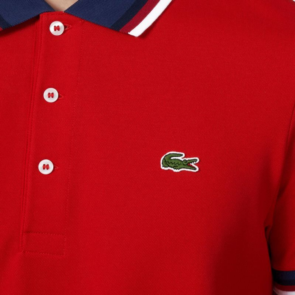 Мужское теннисное поло Lacoste Regular Fit Stretch Cotton Piqué Contrast Collar Polo Shirt - red