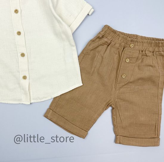 Комплект муслиновый с шортами, Какао/лен