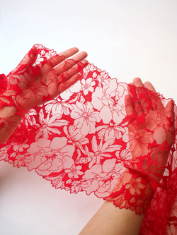 Вышивка на сетке красная ширина 22 см