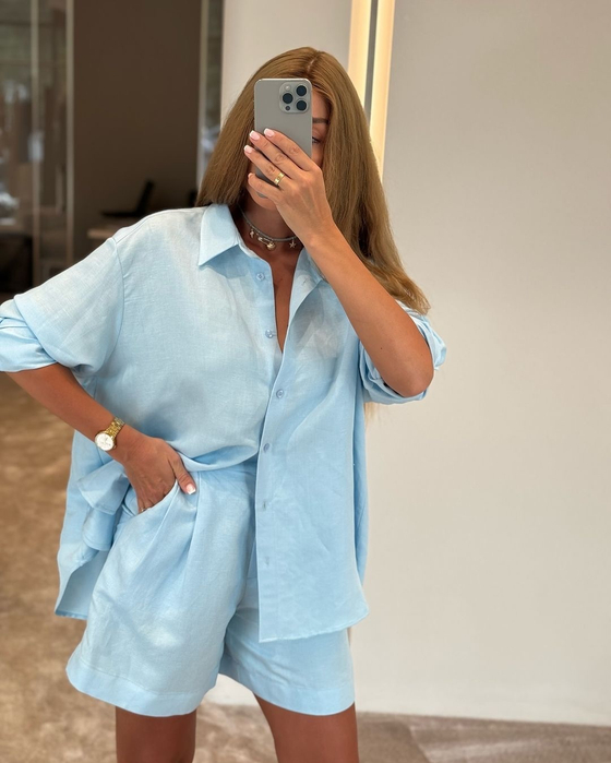 Шорты из небесно-голубого льна