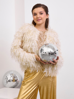 Костюм тройка брючный праздничный с пайетками для девочки золото бежевый