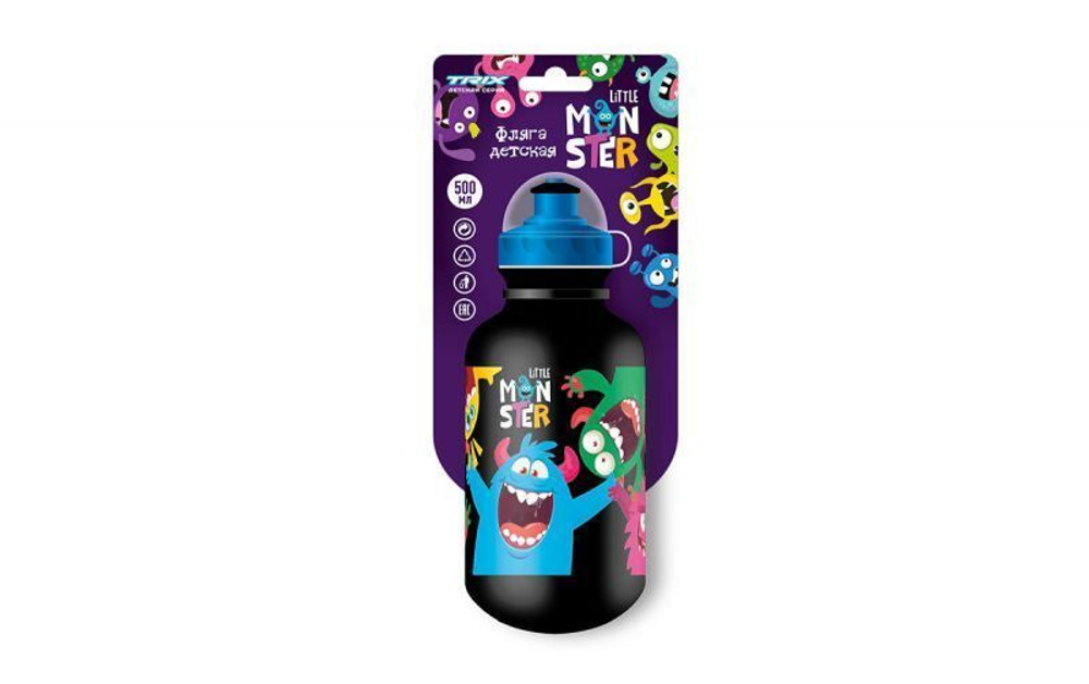 Фляга TRIX Little Monster детская, 500 мл, защитная крышка, LDPE, фиолетовая (50)