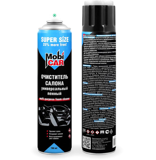 Очиститель салона MobiCAR универсальный пенный с колпачком-щёткой 780 мл