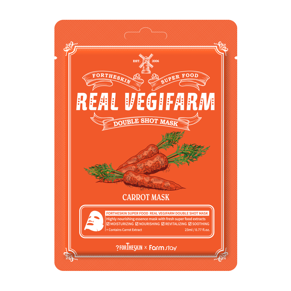 Маска для лица Fortheskin Super Food Real Vegifarm Double Shot Mask Carrot Морковь для чувствительной кожи 23 мл