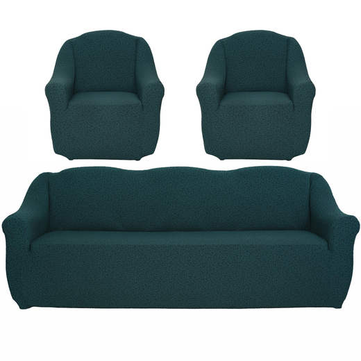 Комплект чехлов на диван и 2 кресла без оборки Жаккард, цвет Изумрудный