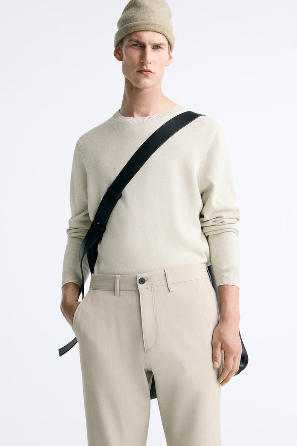 ZARA БРЮКИ КОМФОРТНОЙ ПОСАДКИ ИЗ РЕЛЬЕФНОЙ ТКАНИ, БЕЖЕВЫЙ