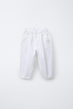 ZARA БРЮКИ BALLOON ИЗ ТВИЛА, БЕЛЫЙ