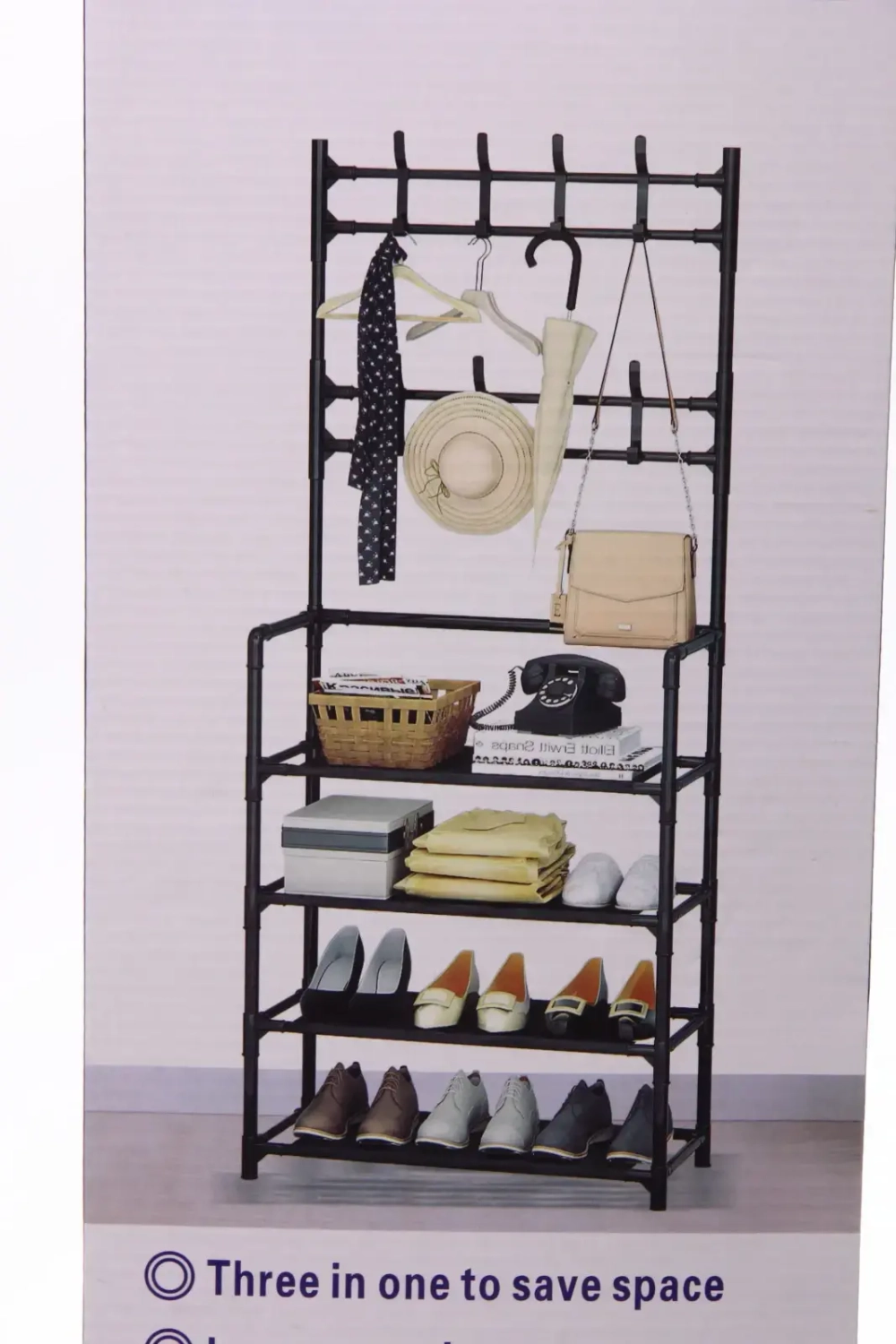 Вешалка напольная, четыре полки 154х30х60 черная