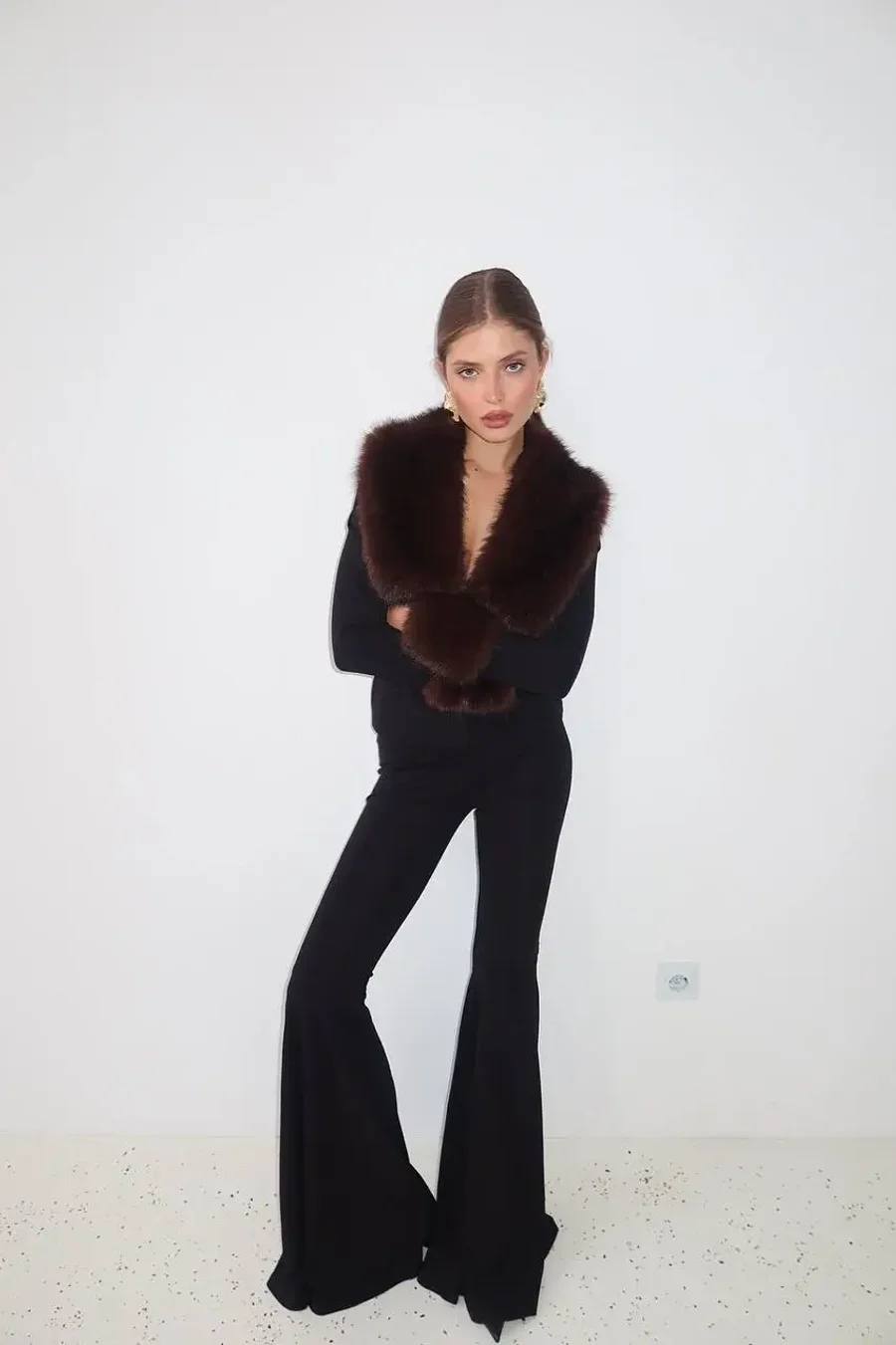 Брюки клеш на резинке, Черный