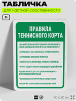 Табличка для частной территории "Правила теннисного корта", на дом, для участка, организаций и частных территорий, предупреждающая, 40х30 см, Silver Plane x Айдентика Технолоджи