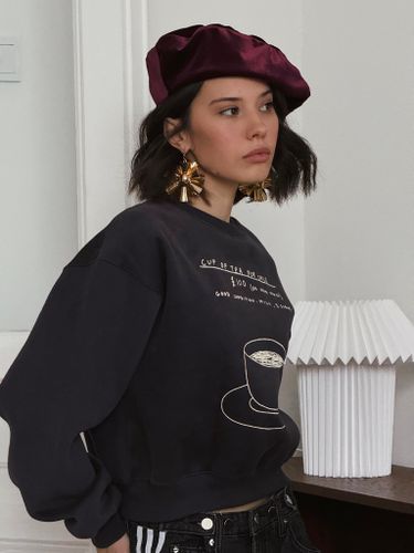 Укороченный синий свитшот с принтом