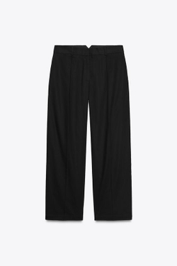 ZARA БРЮКИ ИЗ ПОПЛИНА С ЗАЩИПАМИ, ЧЕРНЫЙ