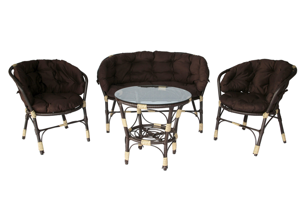 Набор мебели Багамы Лайт Х арт.BG4689 коричневый, коричневый 7у(диван+1штаб 2 крес+3уп подуш+стол+стекл) иск рот корич,м/э корич (Б)