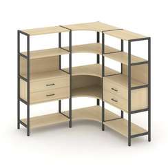 Shelf System Трехсекционный угловой стеллаж четырехярусный с ящиками SN.STMU-431 Акация Лорка/Металл