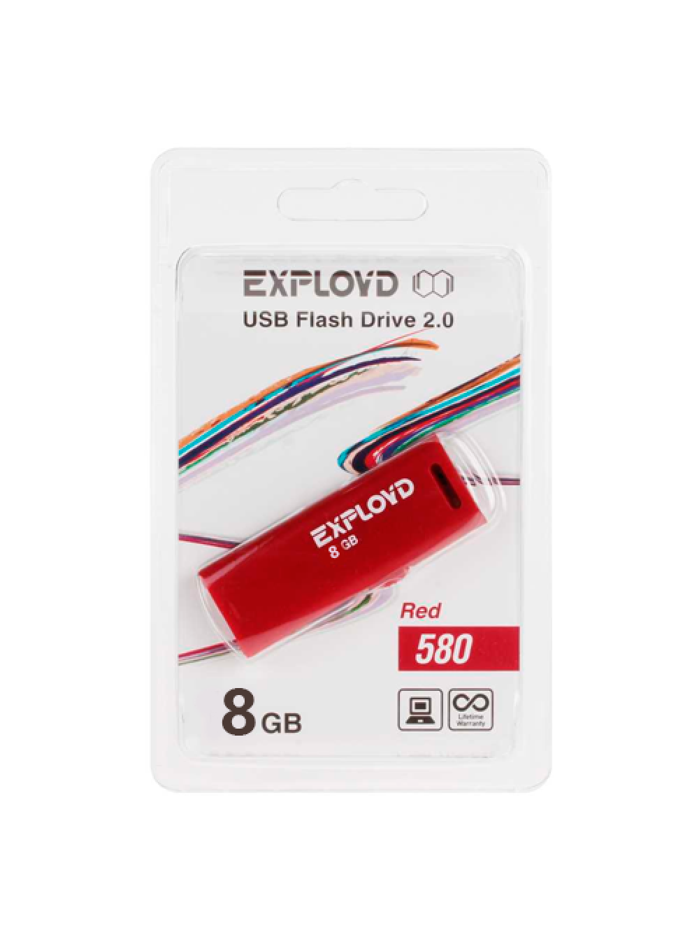 USB Флешка 8GB Exployd 580, USB 2.0, красная