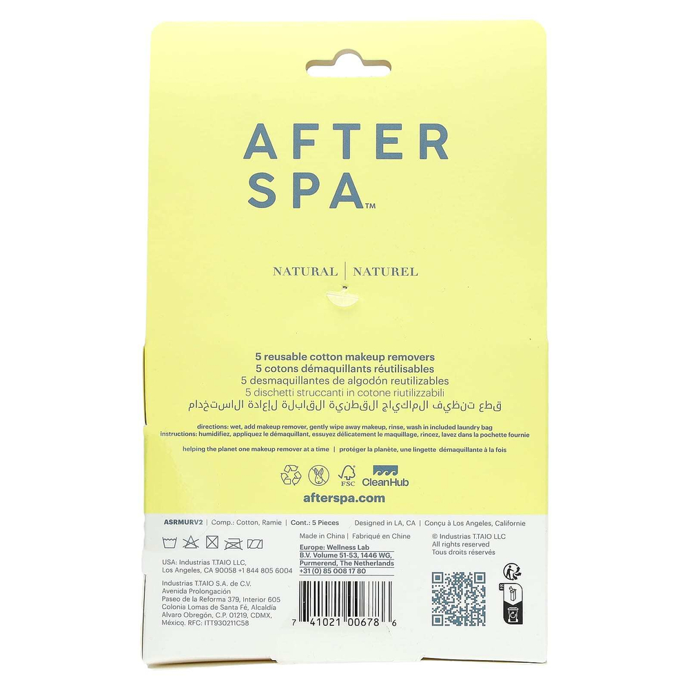 AfterSpa, многоразовые хлопковые спонжи для снятия макияжа с сумочкой для стирки, набор из 6 предметов