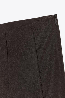 ZARA ЮБКА-МИДИ ИЗ ЛЬНА, КОРИЧНЕВЫЙ