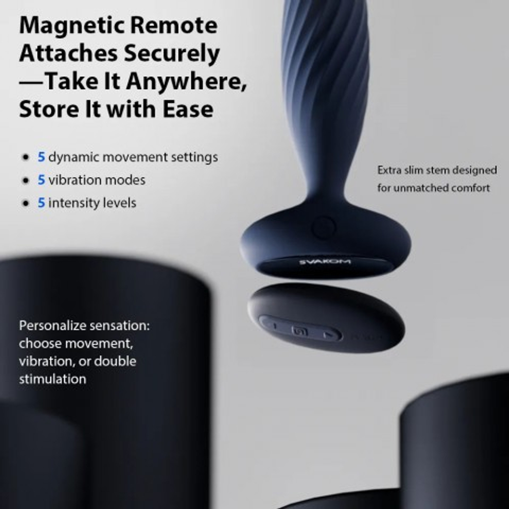 Анальная вибропробка Jordan темно-синяя с поступательными движениями от SVAKOM