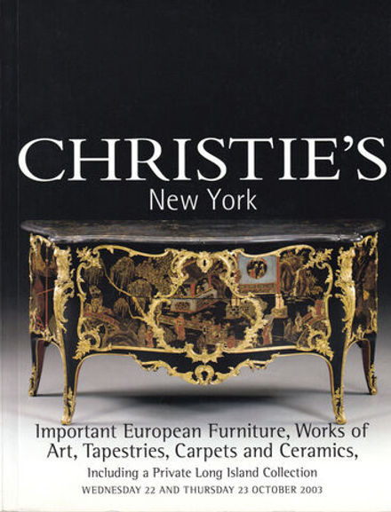 Каталог аукциона Christie's, Нью-Йорк, Шедевры мебели и декоративно-прикладного искусства, гобелены, ковры и керамика от 22-23 октября 2003 года