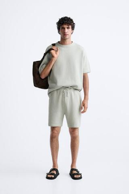 ZARA ФУТБОЛКА ИЗ ТКАНИ SOFT TOUCH В РУБЧИК, ГОЛУБОЙ