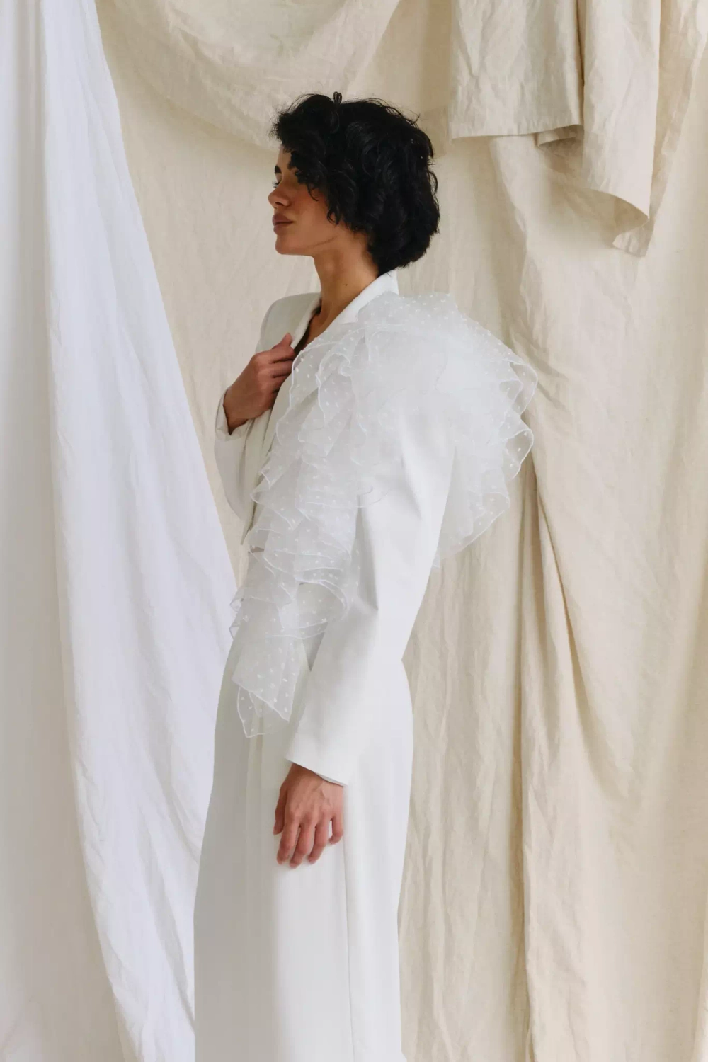 Брюки-палаццо с сеткой белые