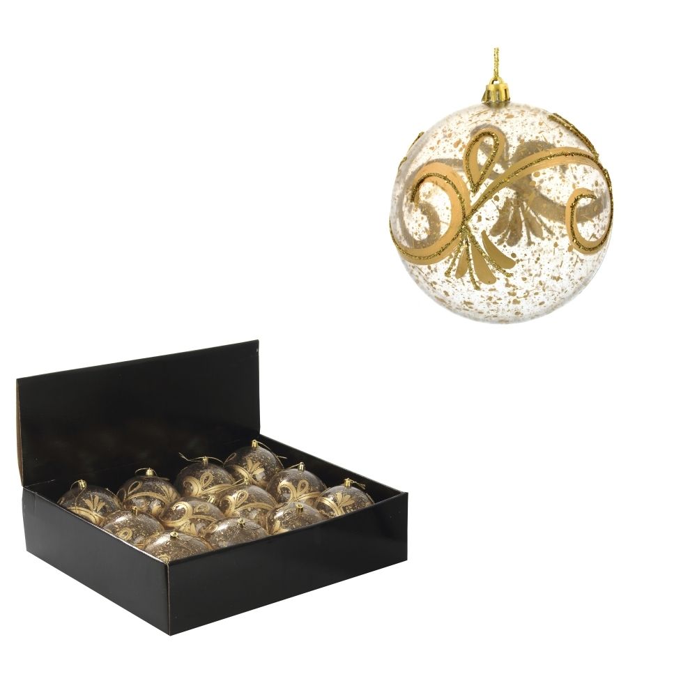 GAEM Набор из 12шт Украшение новогоднее Шар "Золотое напыление", D10 см, L44 W33 H11 см