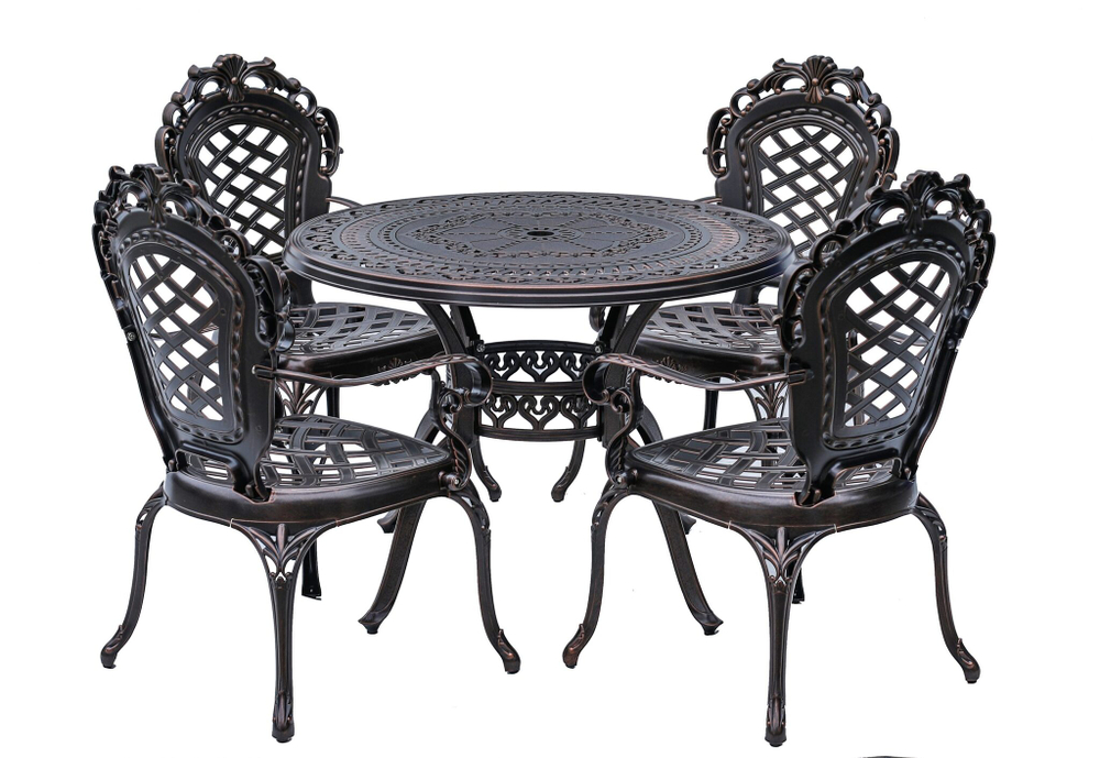 Комплект из литого алюминия стол ОРХИДЕЯ «ORCHID» D100 арт.6053 + 4 кресла ФИНЛЯНДИЯ «FINLAND»