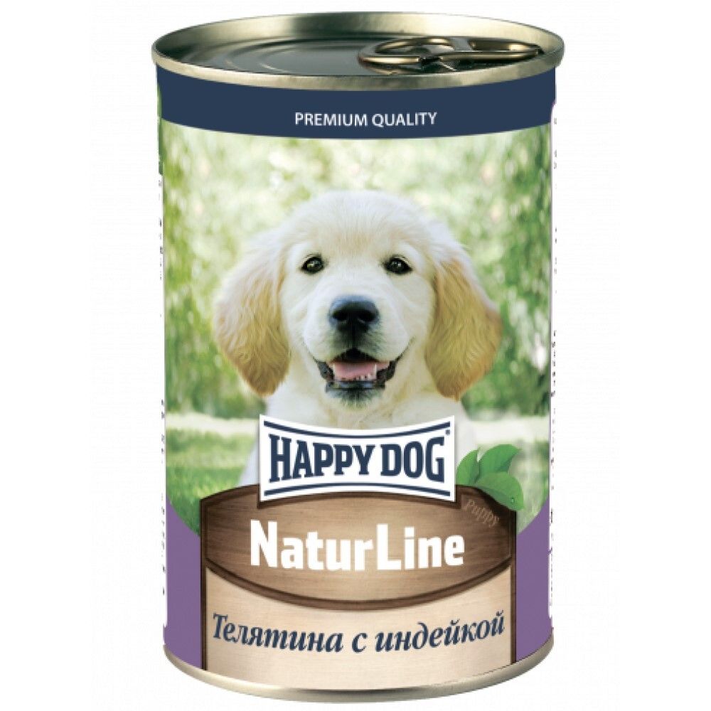 Happy Dog консервы для щенков с телятиной и индейков в желе (банка) (Россия) Natur Line