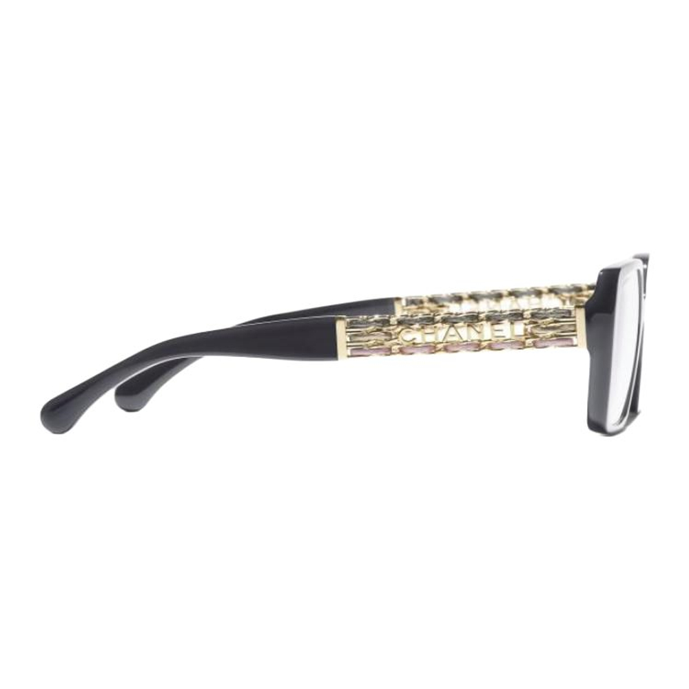 CHANEL Metal Acetate, Calfskin Square Functional Glasses Unisex Black
