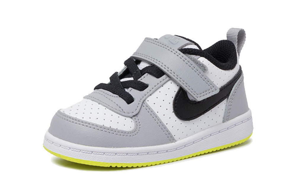 Baby Nike Court Borough Low velcro wear-resistant, non-slip, shock-absorbing low-top sneakers gray, white and black