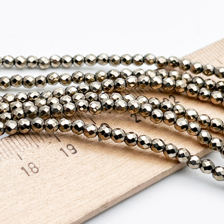 Гематит Шар граненый бусины (имитация), цвет золотистыый, размер около 3 мм, цена за нить 38 см