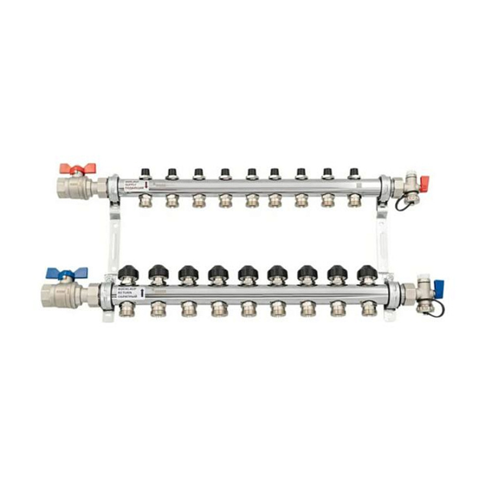 Коллекторная группа для радиаторного отопления РЕХАУ HKV - 1" на 9 контура 3/4"EK (нерж.сталь)
