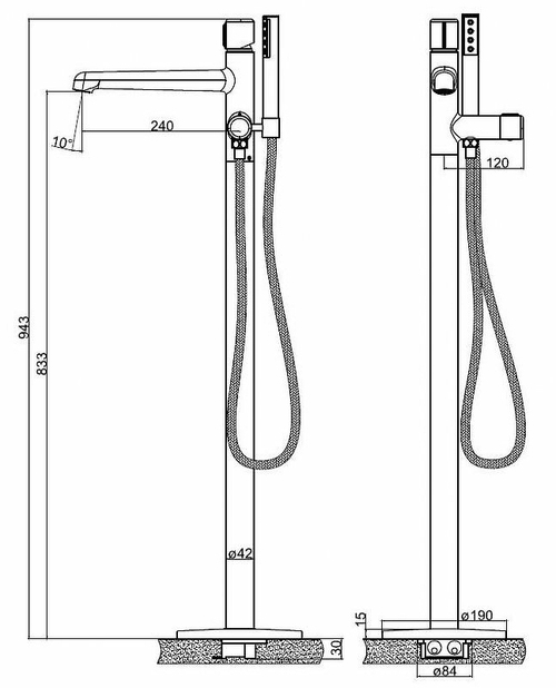 Смеситель для ванны BelBagno Uno UNO-FMT-ORO Золото
