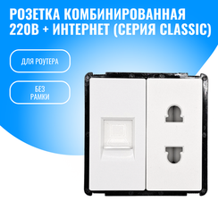 Розетка комбинированная Smart Aura для роутера 220В + RJ45 модуль без рамки