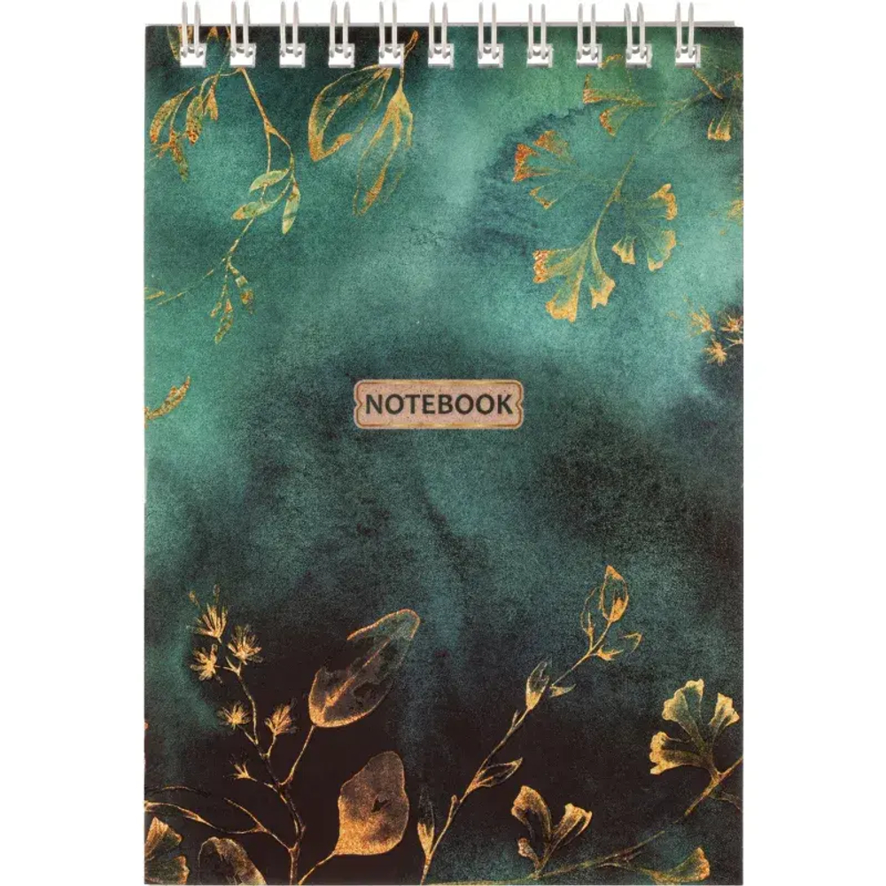 Блокнот Floral А6 60л, клетка, обл. мел.картон,спираль,зелен