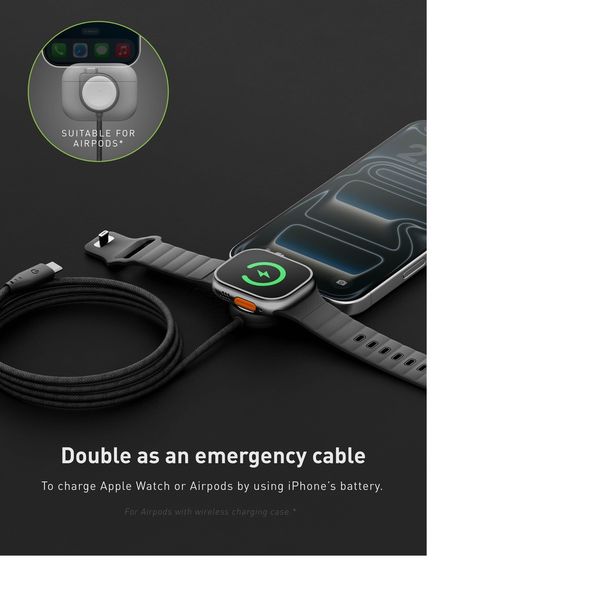 Кабель Energea Flow DUO WATCH, 2 в 1, USB-C to USB-C/Apple Watch, 60W 1.5M, Синий | Blue