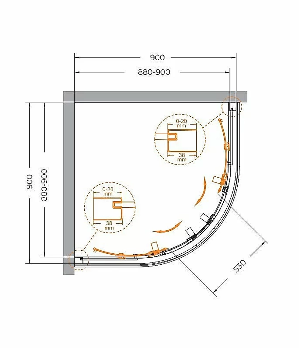Душевой уголок Cezares Relax 90x90 RELAX-304-R-2-90-C-GM стекло прозрачное/профиль матовая оружейная сталь