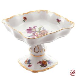 Салатник квадратный на ножке Queen's Crown Мейсенский букет 21см