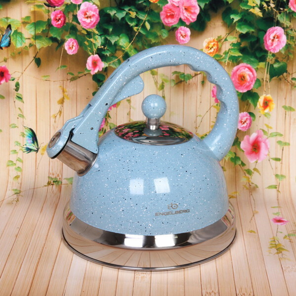 Чайник из нержавеющей стали 3л «Macarons» со свистком, голубой