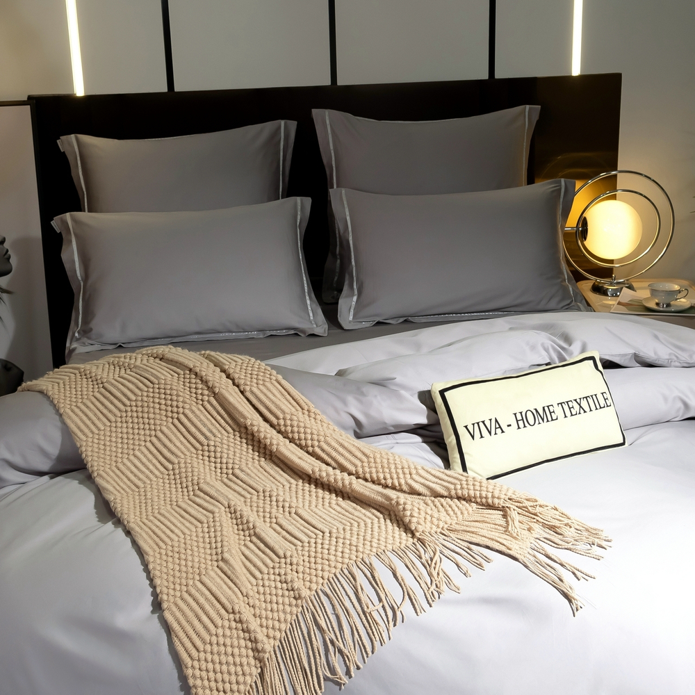 Комплект постельного белья Однотонный Сатин Премиум широкий кант на резинке OCPKR028