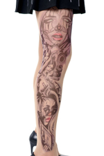 Колготки +size с принтом в виде девушек-клоунесс (Размер: XL-XXL-XXXL) (Цвет: бежевый)