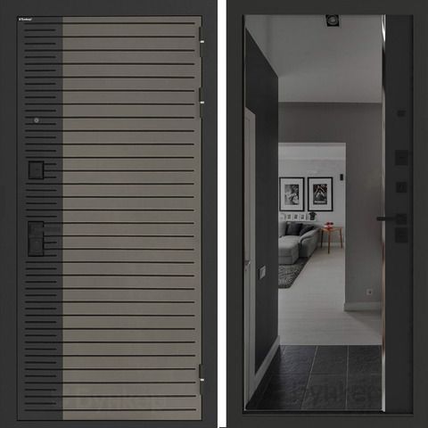 Входная металлическая дверь с зеркалом Бункер HIT Хит B-15 Веллюто кофе / зеркало Панорама ФЛЗ - 618 Черный кварц