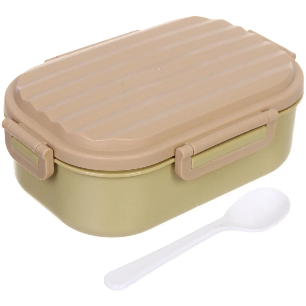Ланч-бокс пластиковый «SEGRETO» (2отделения с ложкой) 13,6*9см оливковый