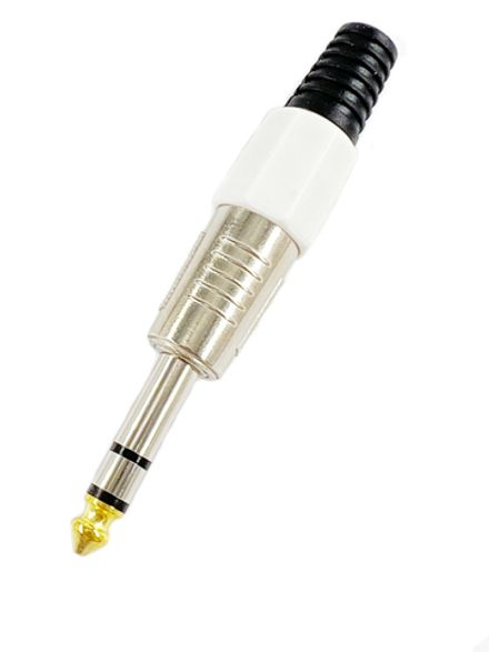 Разъем аудио 6.35мм "шт" стерео металл цанга на кабель (белый)