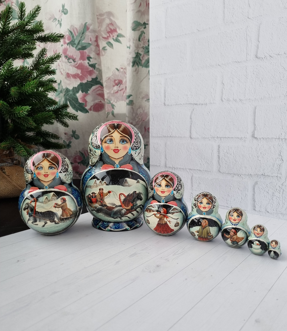 Матрёшка "Русская зима" 7мест 17см