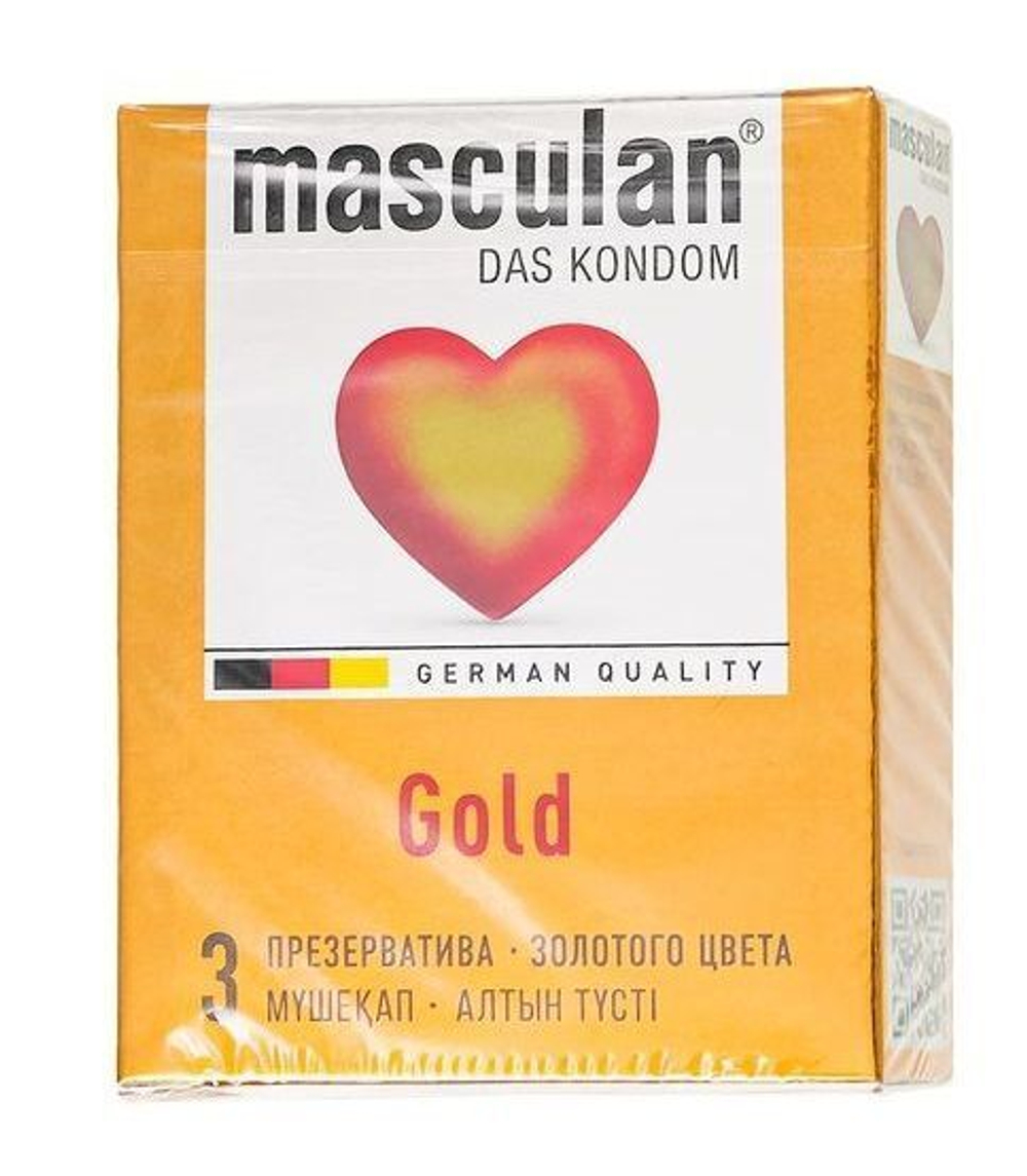 Презервативы Masculan Gold с ароматом ванили - 3 шт. (Цвет: не задано)