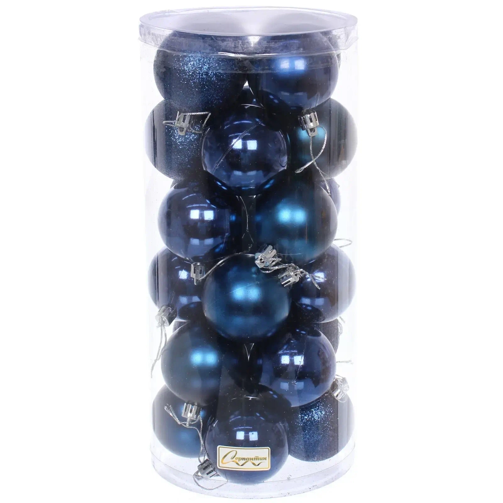 Новогодние шары 6 см (набор 24 шт) «Микс фактур», сапфир