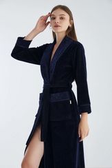 Халат женский велюровый жаккард 0469 синий NUSA Турция